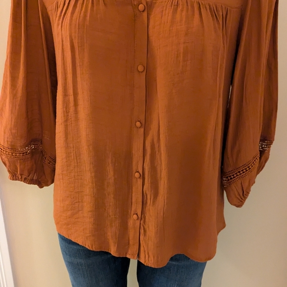 Nanette Lapore orange button down top size M - Picture 5 of 7